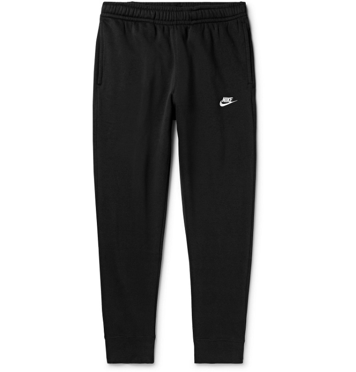 Photo: Nike - Sportswear Club Slim-Fit Tapered Logo-Embroidered Cotton-Blend Jersey Track Pants - Black