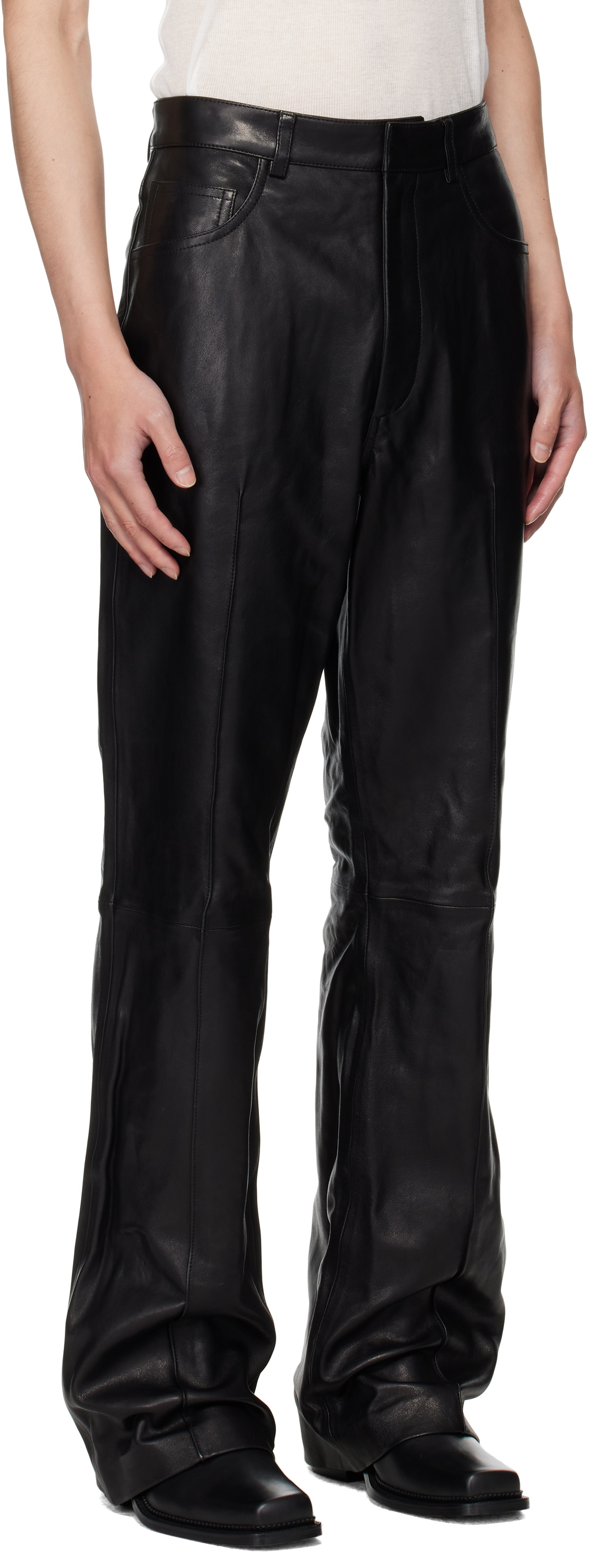 AMIRI Black Boot Cut Leather Pants