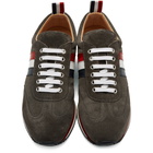 Thom Browne Grey Suede Stripe Sneakers