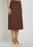 Tory Burch Subtle-check Wool-blend Midi Skirt Brown