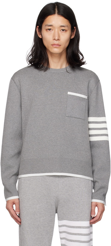 Photo: Thom Browne Gray 4-Bar Sweater