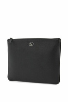 VALENTINO GARAVANI black leather minimalist pouch with zip Black