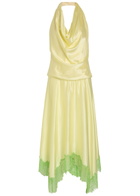 Staud Elira Lace-trim Stretch-silk Midi Dress Yellow
