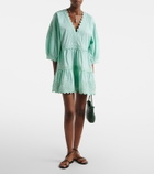 Juliet Dunn Embroidered scalloped cotton poplin minidress