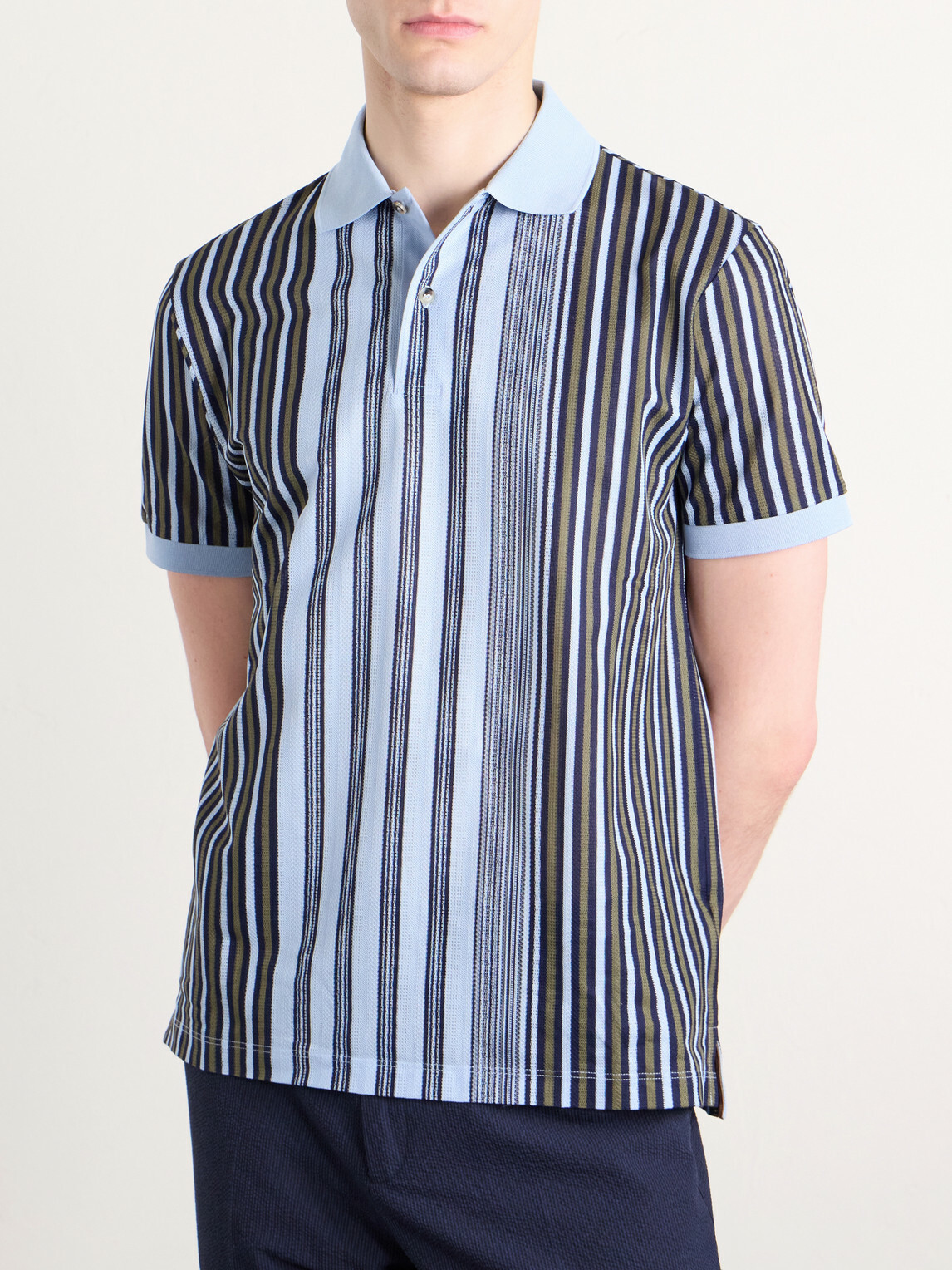 Paul Smith - Striped Knitted Cotton Polo Shirt - Blue