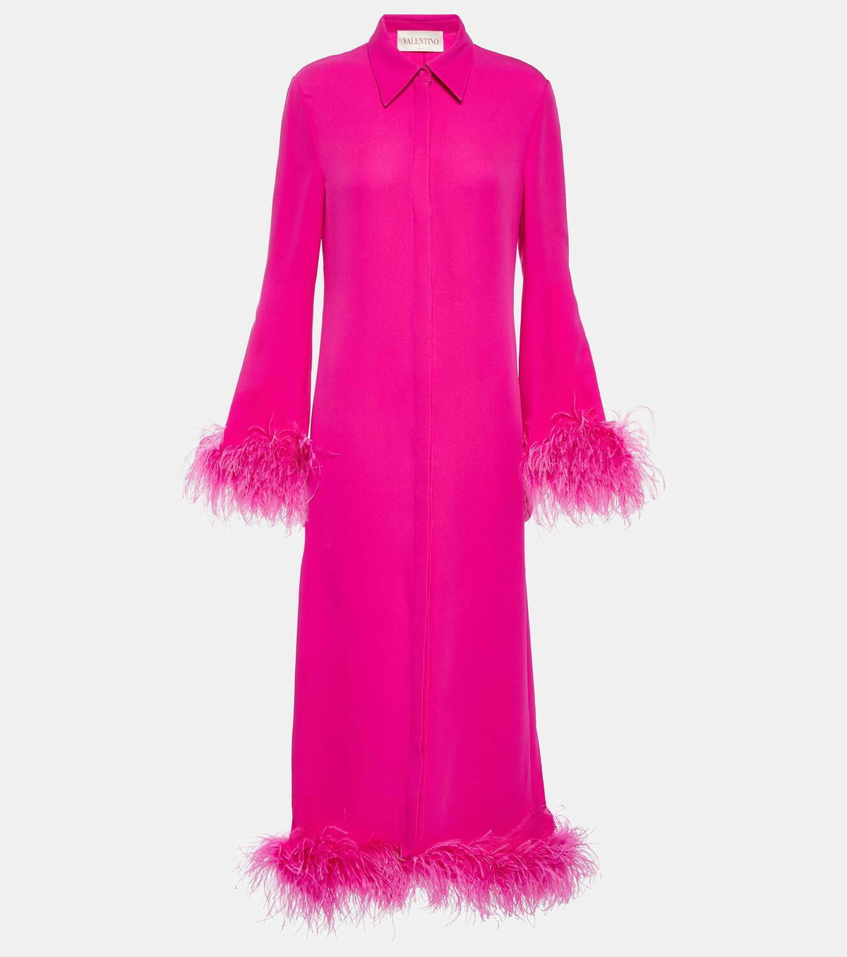 Valentino Feather-trimmed silk cady shirt dress Valentino