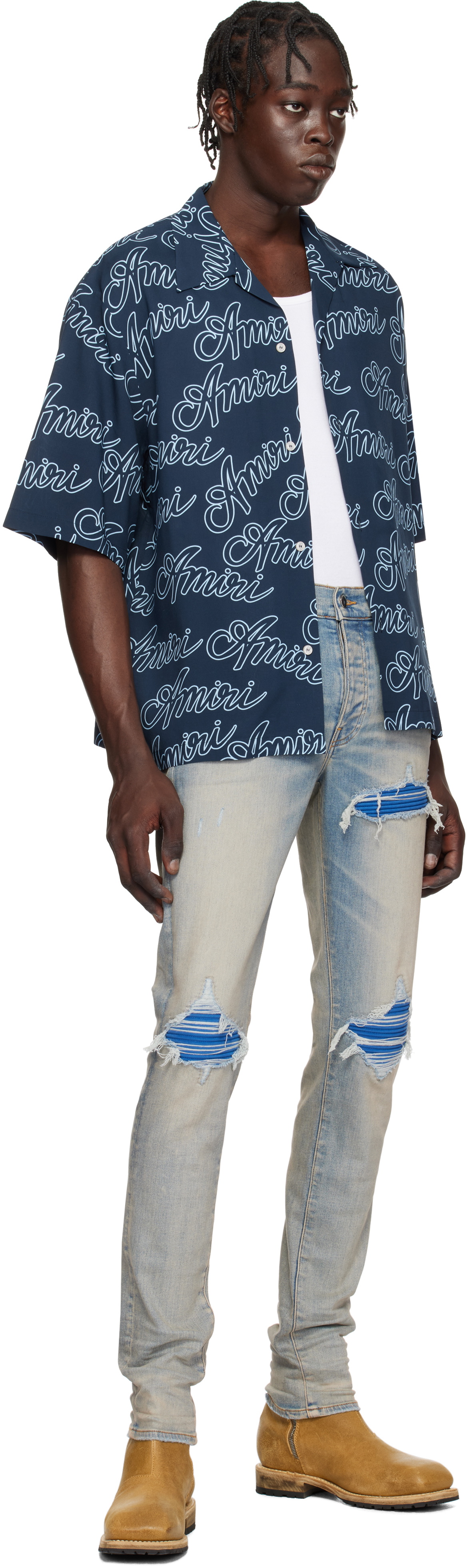 AMIRI Navy 'Amiri' Script Bowling Shirt