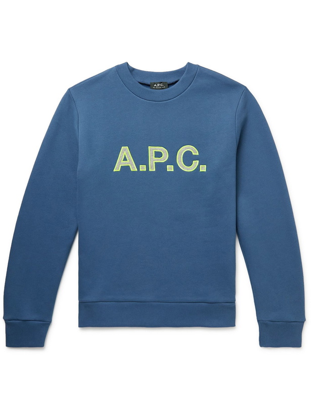 Photo: A.P.C. - Hugues Logo-Embroidered Cotton-Jersey Sweatshirt - Blue