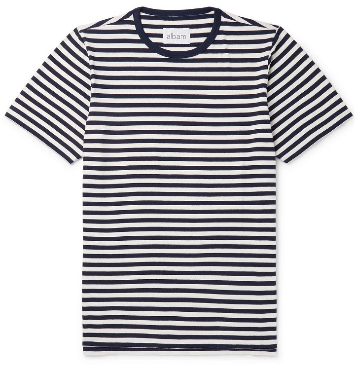 Photo: Albam - Striped Cotton-Jersey T-Shirt - Navy