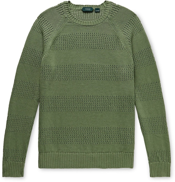 Photo: Incotex - Pointelle-Knit Linen and Cotton-Blend Sweater - Green