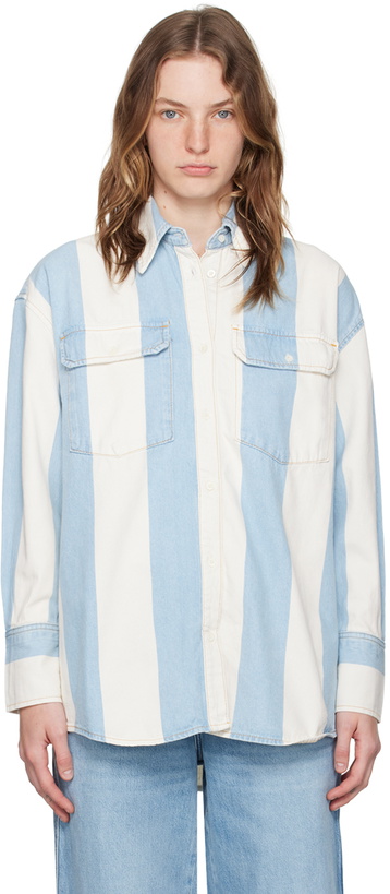 Photo: FRAME White & Blue 'The Borrowed Shirt' Denim Shirt