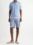 BRUNELLO CUCINELLI - Slim-Fit Jersey-Trimmed Striped Cotton-Piqué Polo Shirt - Blue