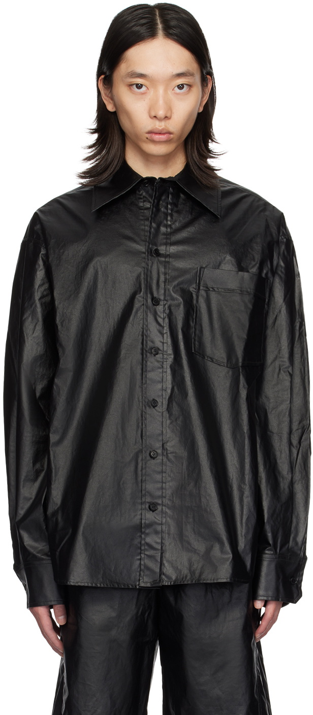 LEATHER MA OVERSIZED SHIRT / BLK