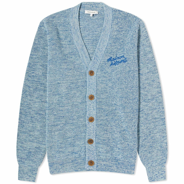 Photo: Maison Kitsuné Men's Handwriting Comfort Cardigan in Ink Blue Melange