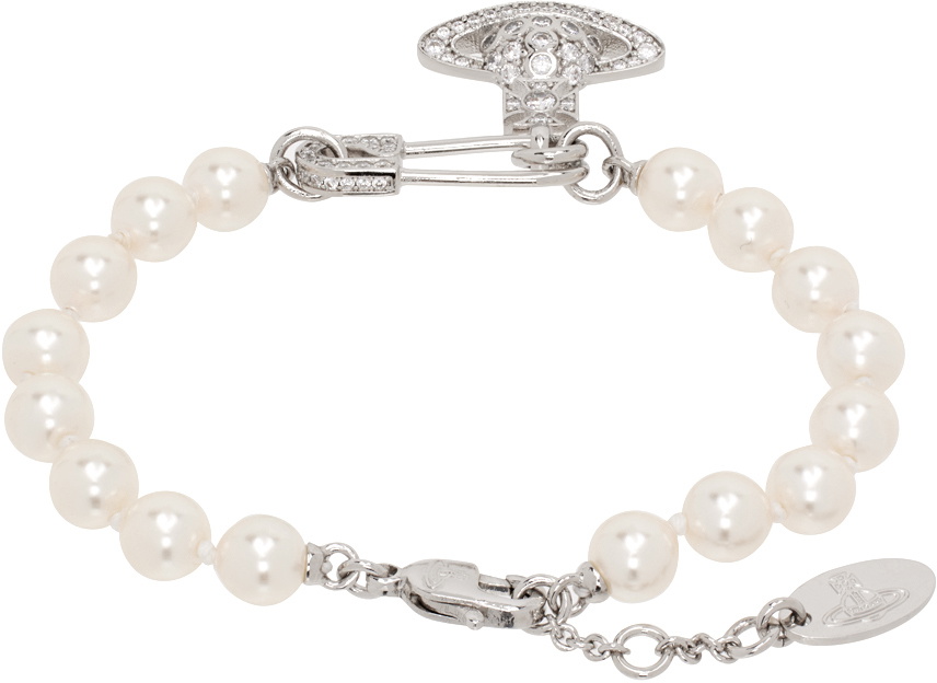 Graziella Embellished Faux Pearl Bracelet in White - Vivienne