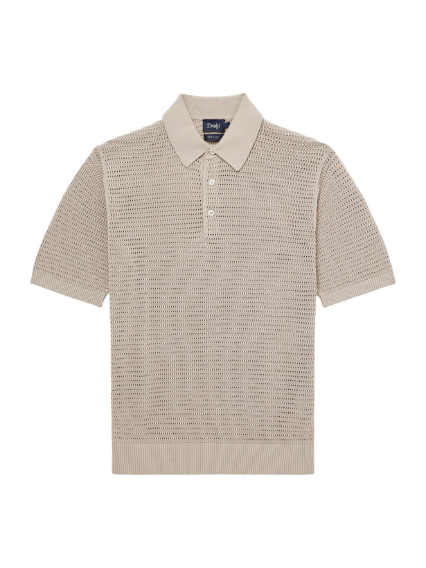 Photo: Drake's - Mesh-Knit Cotton Polo Shirt - Neutrals