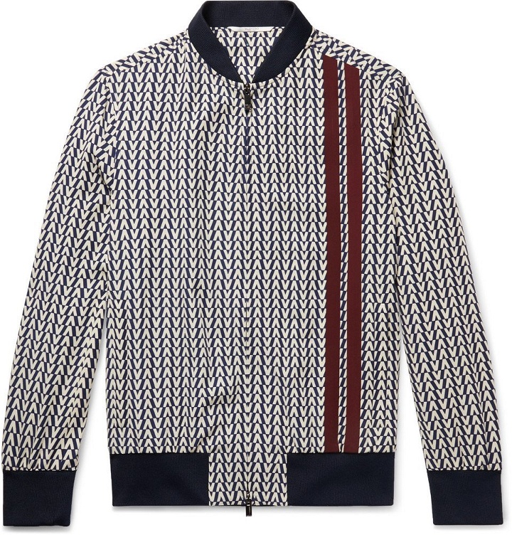 Photo: Valentino - Logo-Print Virgin Wool-Twill Zip-Up Sweatshirt - Men - Navy