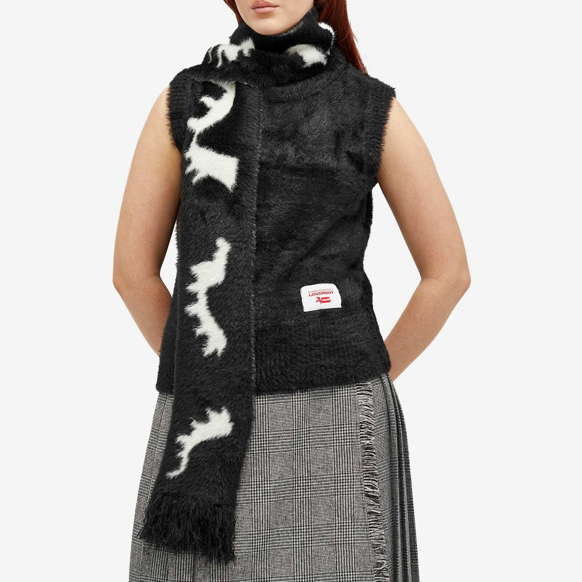 Charles Jeffrey Women's Fluffy Scarf Vest in Black/White