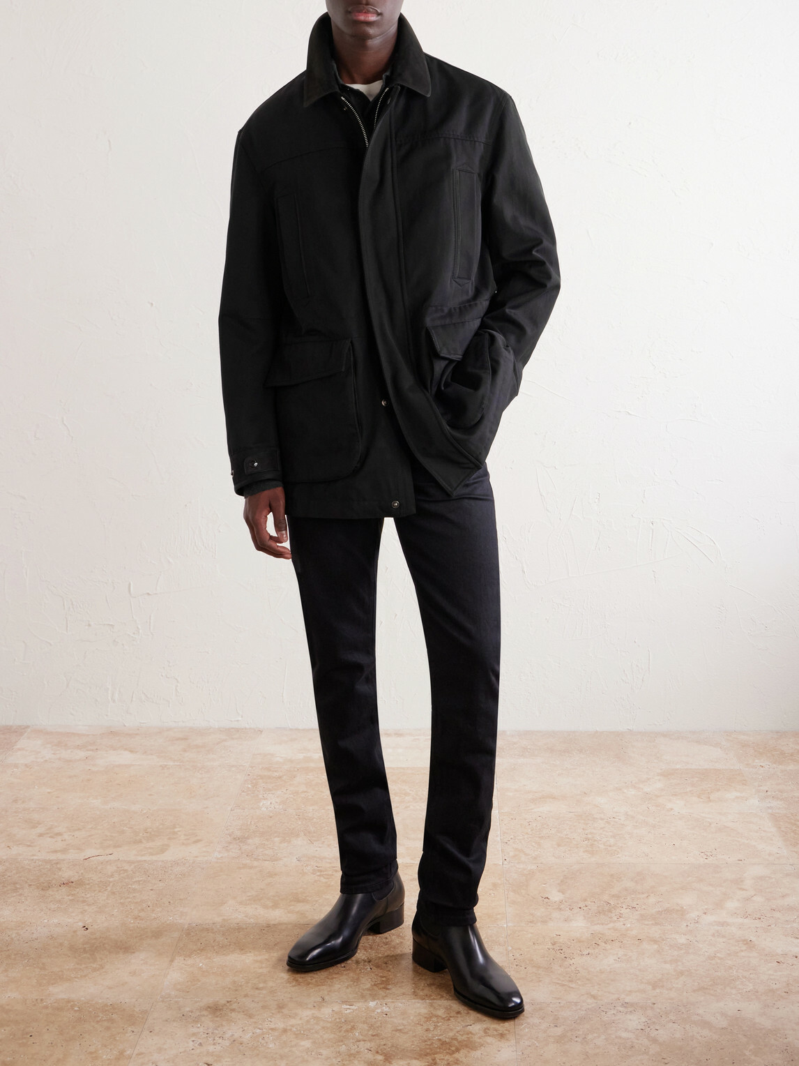 TOM FORD - Suede-Trimmed Cotton-Blend Twill Jacket - Black