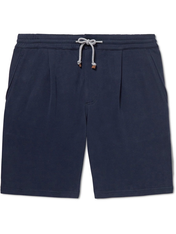 Photo: Brunello Cucinelli - Straight-Leg Cotton-Jersey Drawstring Shorts - Blue