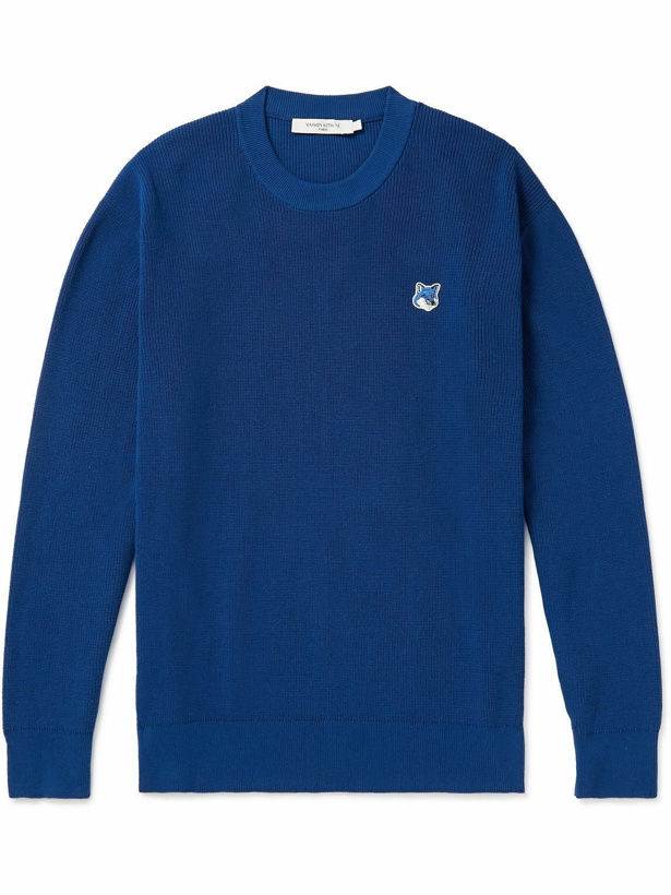 Photo: Maison Kitsuné - Logo-Appliquéd Cotton Sweater - Blue
