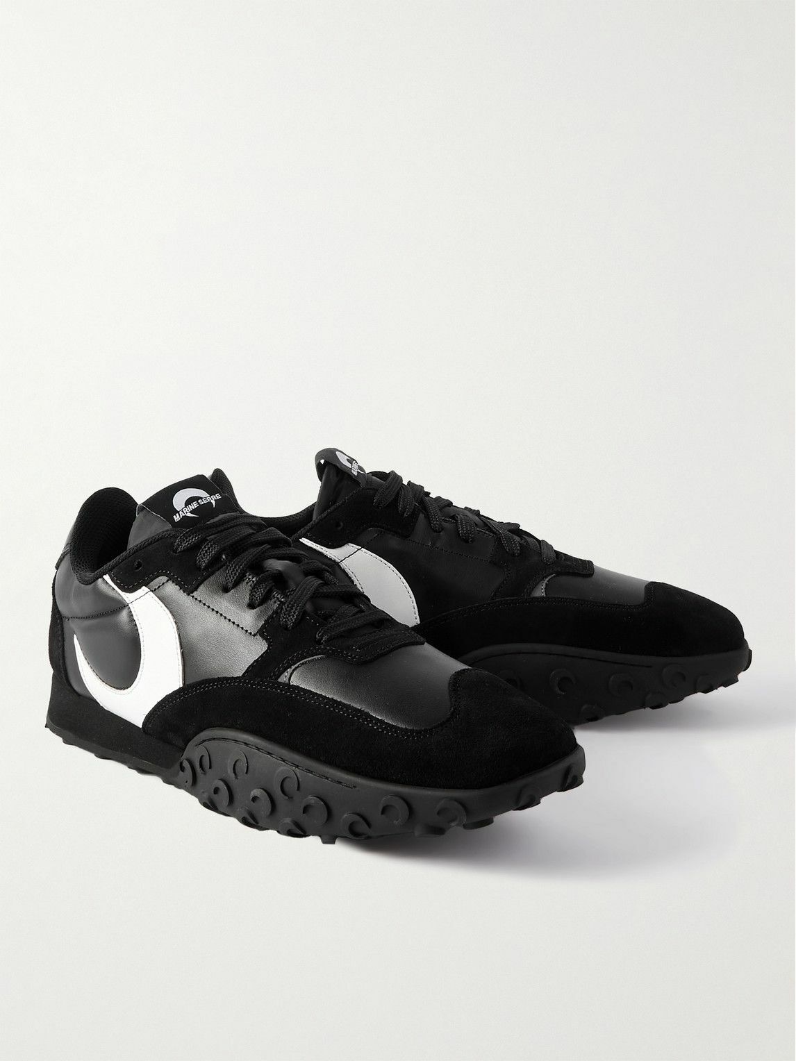 Marine Serre - Moonwalk Suede and Leather Sneakers - Black