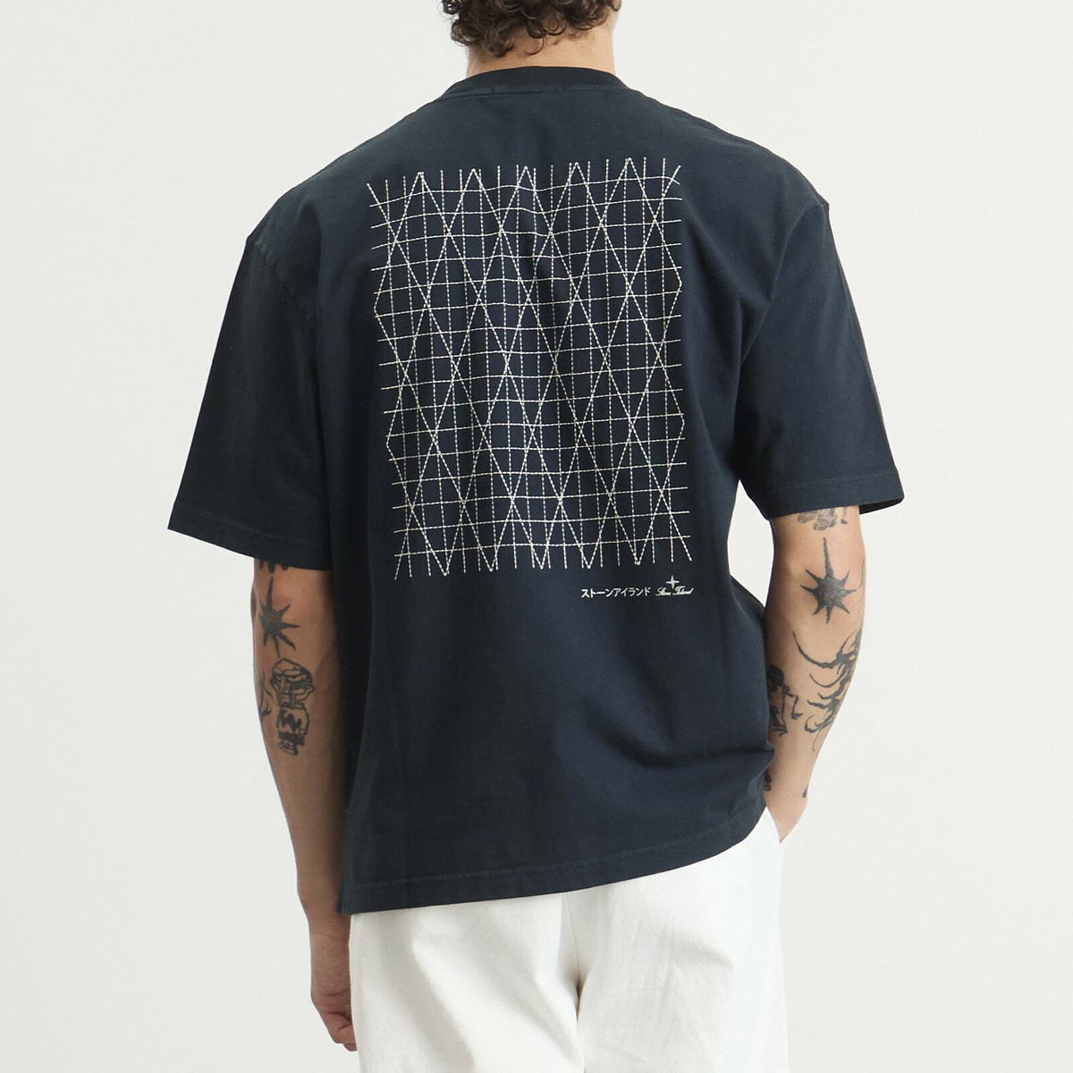 Stone Island Men's Multiaxial Sashiro Embroidery T-Shirt in Navy