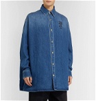 Raf Simons - Oversized Logo-Embroidered Denim Shirt - Blue