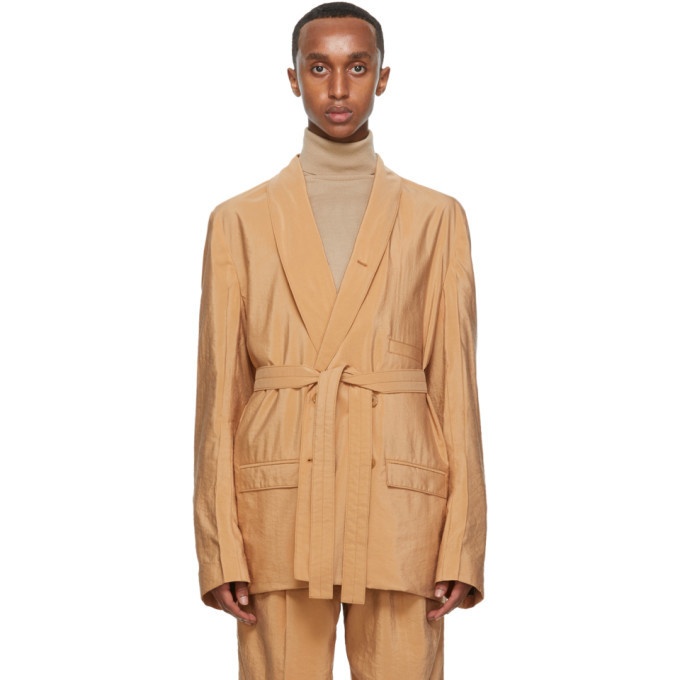 Photo: Lemaire Tan Silk Double-Breasted Belted Blazer