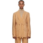 Lemaire Tan Silk Double-Breasted Belted Blazer