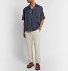 Barena - Camp-Collar Patchwork Striped Linen and Cotton-Blend Shirt - Blue