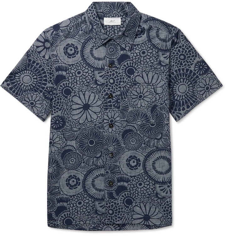 Photo: Mr P. - Camp-Collar Indigo-Dyed Floral-Print Cotton Shirt - Blue