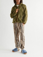 KAPITAL - Jacquard-Trimmed Striped Fleece Jacket - Green