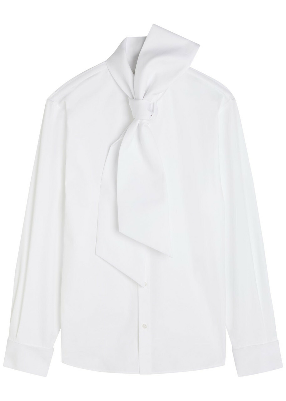 Saint Laurent Scarf-effect Cotton-poplin Shirt White