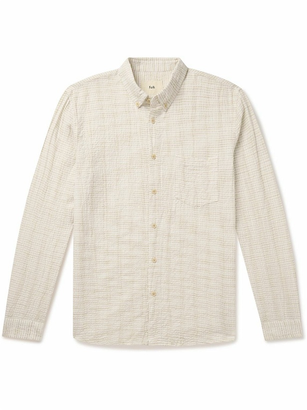 Photo: Folk - Button-Down Collar Striped Cotton and Linen-Blend Seersucker Shirt - Neutrals