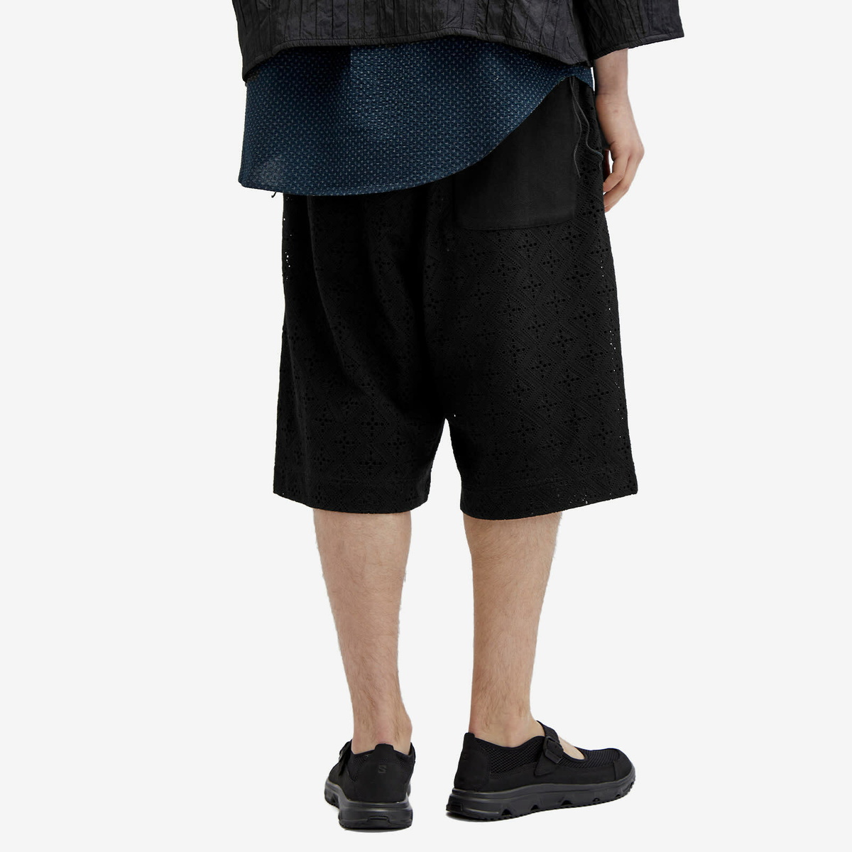 Merely Made Men's Floral Cutwork Wide Leg Shorts in Black