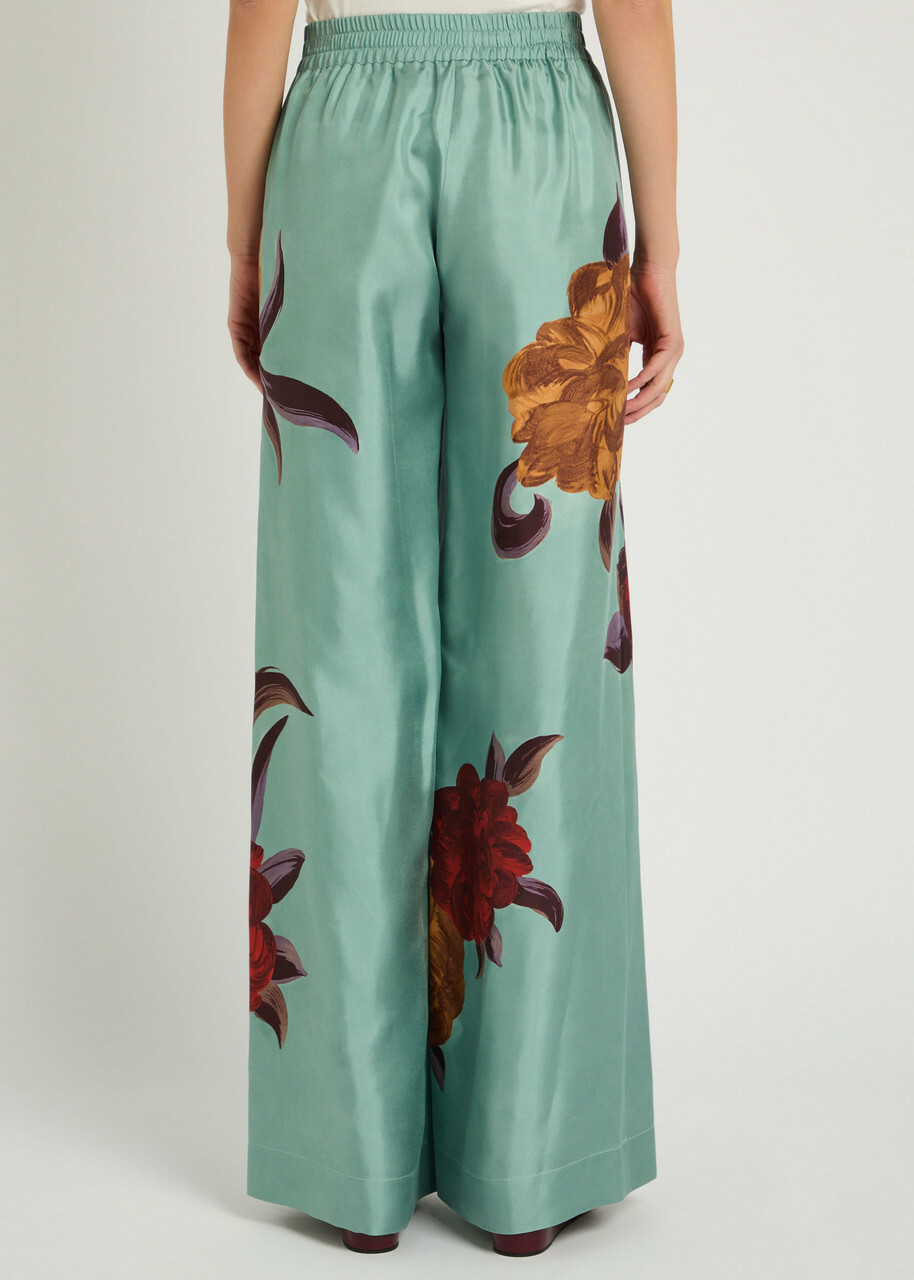 LA Double J Printed Silk-twill Palazzo Trousers Blue