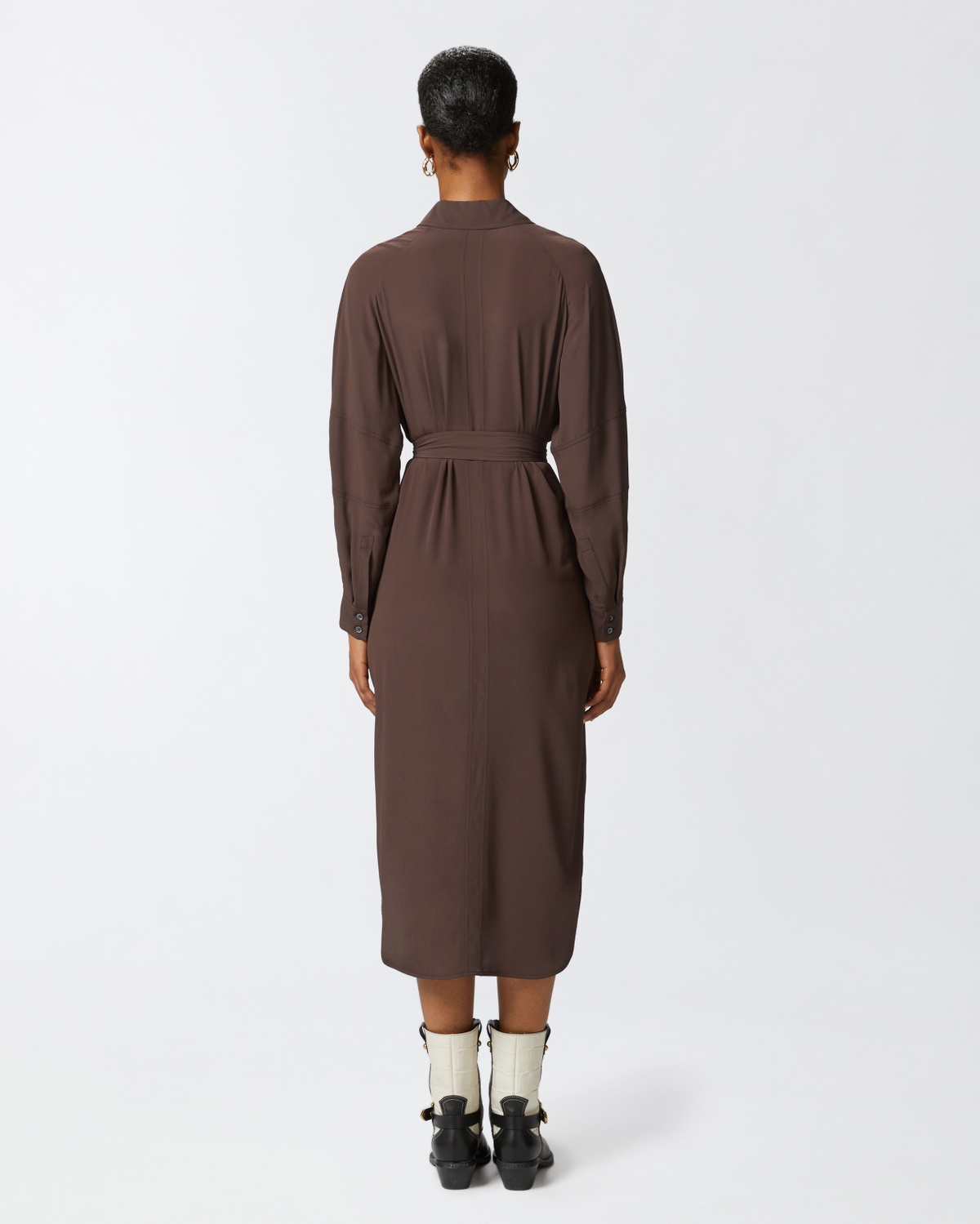 Pinko Silk Blend Midi Shirt Dress Brown Africa Earth