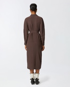 Pinko Silk Blend Midi Shirt Dress Brown Africa Earth