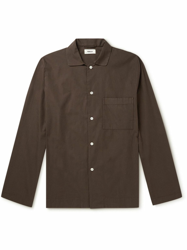 Photo: TEKLA - Camp-Collar Organic Cotton-Poplin Pyjama Shirt - Brown