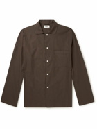 TEKLA - Camp-Collar Organic Cotton-Poplin Pyjama Shirt - Brown