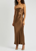 Bec & Bridge Moon Dance Strapless Satin Maxi Dress Chocolate