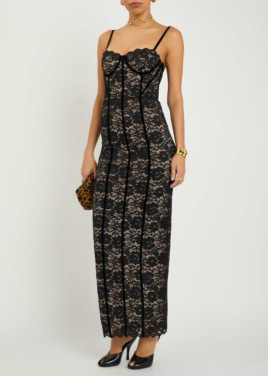 Alice + Olivia Carissa Floral-lace Maxi Dress Black