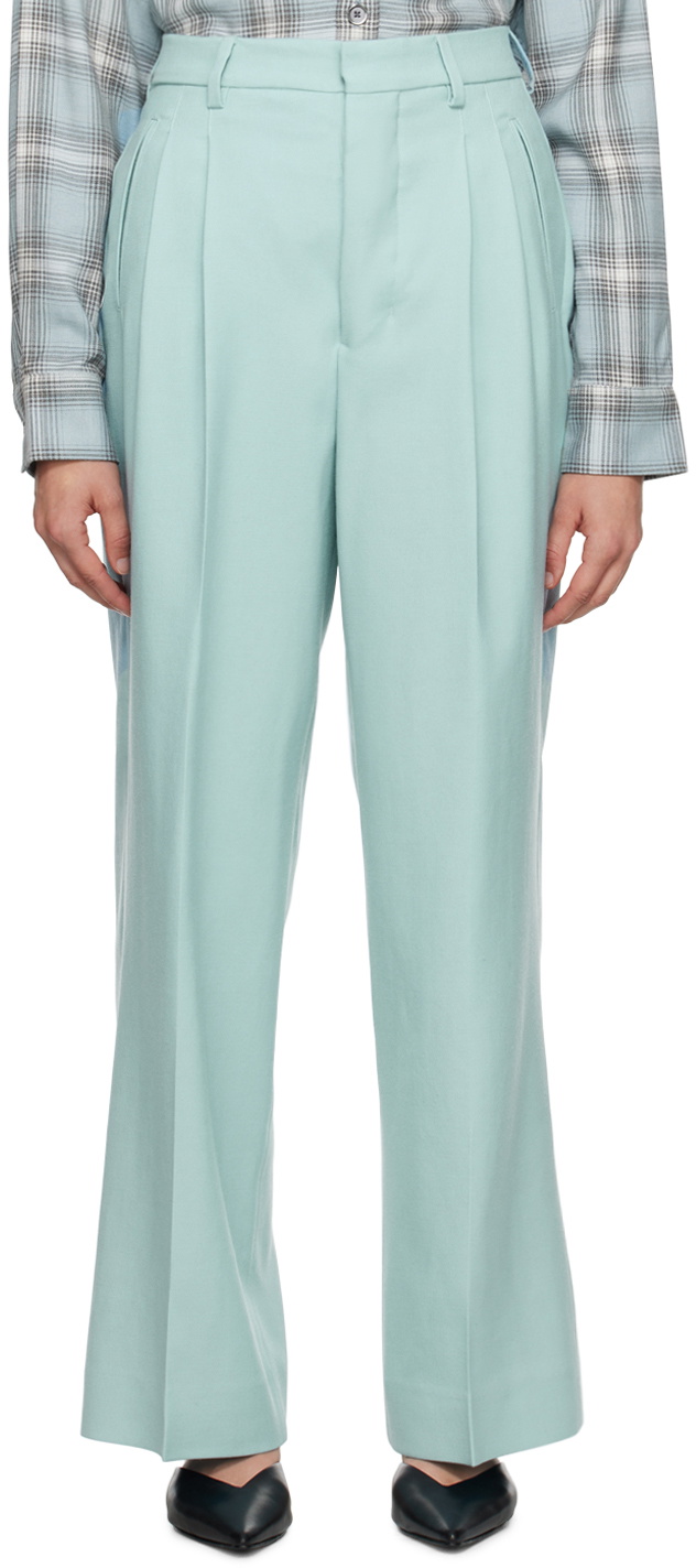 AMI Alexandre Mattiussi Blue Pleated Trousers