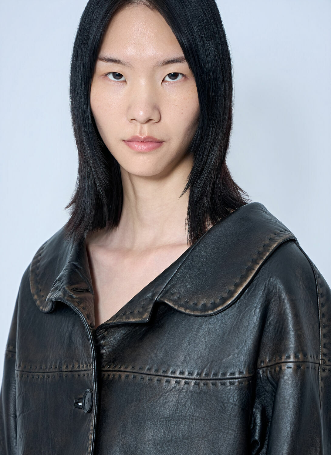 Prada Leather Button-Up Jacket