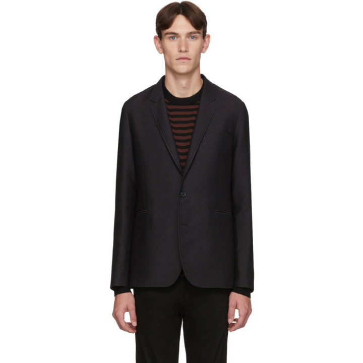 Photo: PS by Paul Smith Navy and Brown Wool Zig-Zag Mid-Fit Blazer