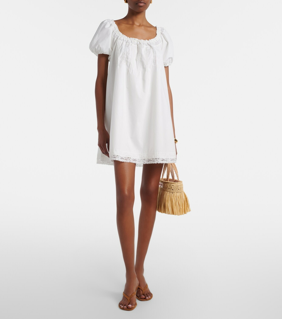 Faithfull Galle lace-trimmed cotton minidress