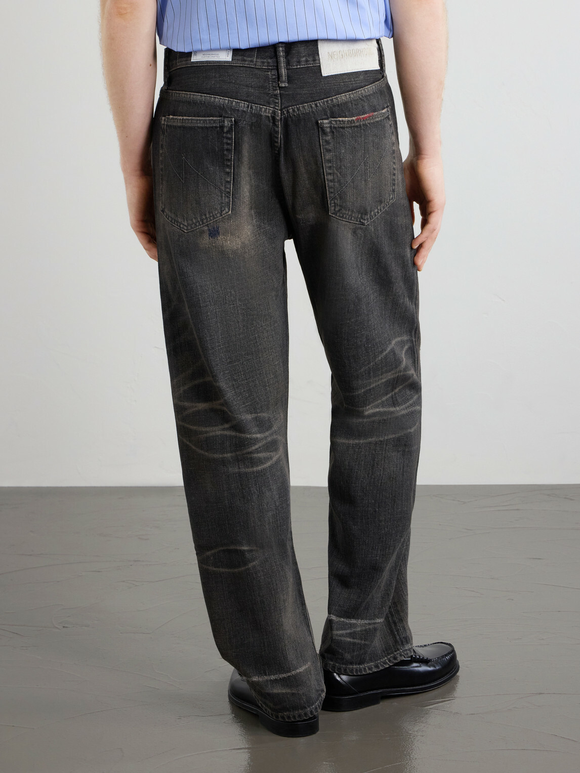 Neighborhood - Savage Straight -Leg Bead-Embellished Distressed Jeans - Gray