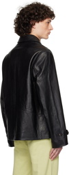 Bode Black Cropped Continental Leather Jacket