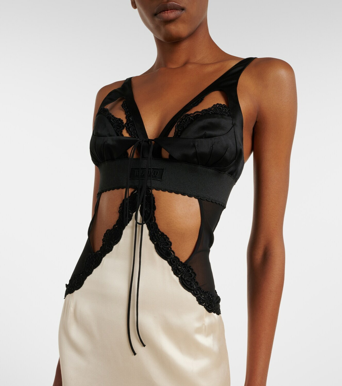 The Attico Cutout lace-trimmed satin midi dress